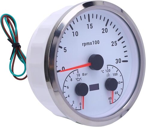 3 in 1 Electrical Tachometer Oil Pressure Gauge Water Temp Gauge 4 3/8in 3000RPM 0 to 10bar 40 to 120℃ 7 Colors Backlit for RV Yacht Truck (Black Dial Black Bezel) in Saudi Arabia