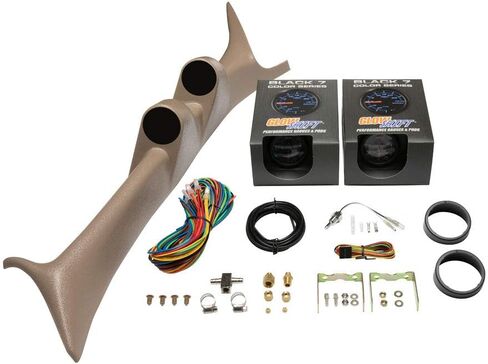 GlowShift Diesel Gauge Package Compatible with Ford Super Duty F-250 F-350 6.0L 7.3L Power Stroke 1999-2007 - Black 7 Color 60 PSI Boost & Transmission Temp Gauges - Tan Full Size Dual Pillar Pod in Saudi Arabia