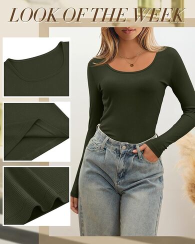 Ficerd 3 Pack Women's Long Sleeve T Cotton Scoop Neck Dibbbed Rebtbed Slim Fit Tops Disual 2025 Fall Trendy Basic Tee in Saudi Arabia