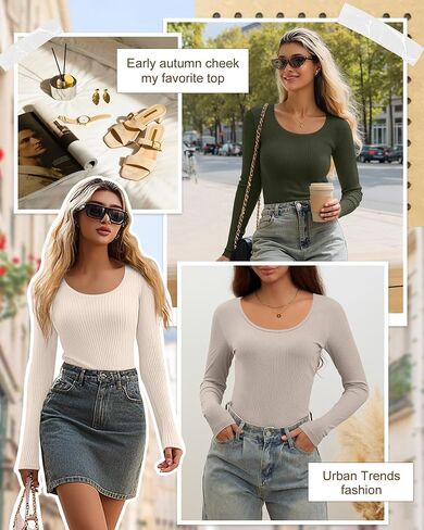 Ficerd 3 Pack Women's Long Sleeve T Cotton Scoop Neck Dibbbed Rebtbed Slim Fit Tops Disual 2025 Fall Trendy Basic Tee in Saudi Arabia
