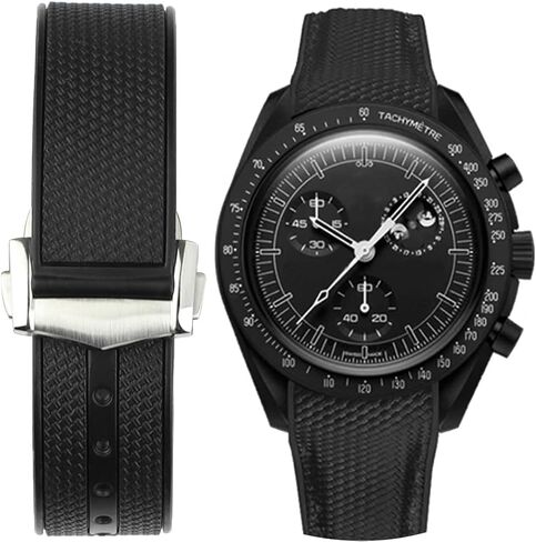 20mm Curved End Rubber Watch Band for Omega X Swatch,Omega Speedmaster moonwatch Folding Buckle Watch Strap Replacement Watchband No Gap Deployment Buckle Men Women Dustproof Washable in Kuwait