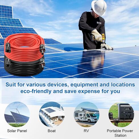 10 FT 10AWG Solar Panel Extension Cable,10 Gauge Extension Cord,5FT 10FT 20FT 30FT 50FT 100FT Solar Panel Wire with Extra Fair of Female and Male Connectors Solar Adapter for RV, Photovoltaic Systems in Kuwait