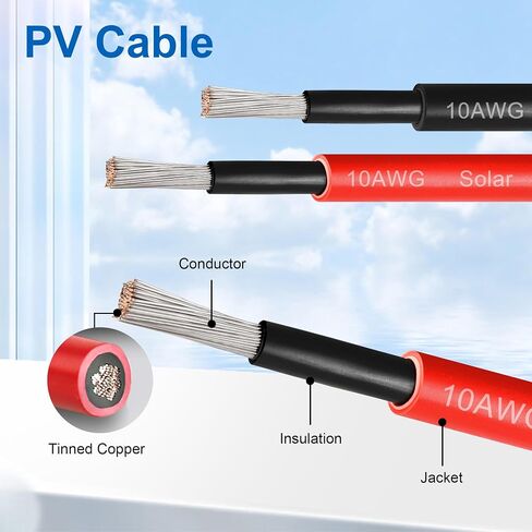 10 FT 10AWG Solar Panel Extension Cable,10 Gauge Extension Cord,5FT 10FT 20FT 30FT 50FT 100FT Solar Panel Wire with Extra Fair of Female and Male Connectors Solar Adapter for RV, Photovoltaic Systems in Kuwait