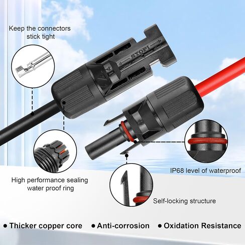 10 FT 10AWG Solar Panel Extension Cable,10 Gauge Extension Cord,5FT 10FT 20FT 30FT 50FT 100FT Solar Panel Wire with Extra Fair of Female and Male Connectors Solar Adapter for RV, Photovoltaic Systems in Kuwait