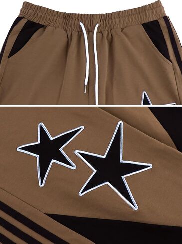 Women's Y2K Star Baggy Wide Leg Sweatpants with Pockets High Waist Drawstring Stripes Patchwork Pants in Kuwait