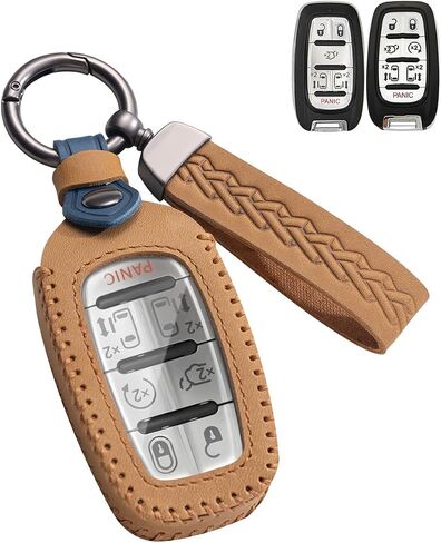 مفتاح Cover Cover Leather Case Case-keykain fob حامل متوافق مع Chrysler Voyager Pacifica Touring Limited 2017-2024 (CRL-Blue) in Kuwait