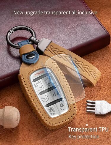 مفتاح Cover Cover Leather Case Case-keykain fob حامل متوافق مع Chrysler Voyager Pacifica Touring Limited 2017-2024 (CRL-Blue) in Kuwait