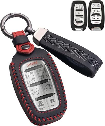 مفتاح Cover Cover Leather Case Case-keykain fob حامل متوافق مع Chrysler Voyager Pacifica Touring Limited 2017-2024 (CRL-Blue) in Kuwait