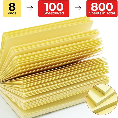 M&G Sticky Notes 3x3 in Canary Yellow, 8pads, 100 Sheets/Pad, Clean Removal, Recyclable, Self-Stick Pads, Easy to Post for Home, Office, Notebook, Total 800 Sheets in Saudi Arabia