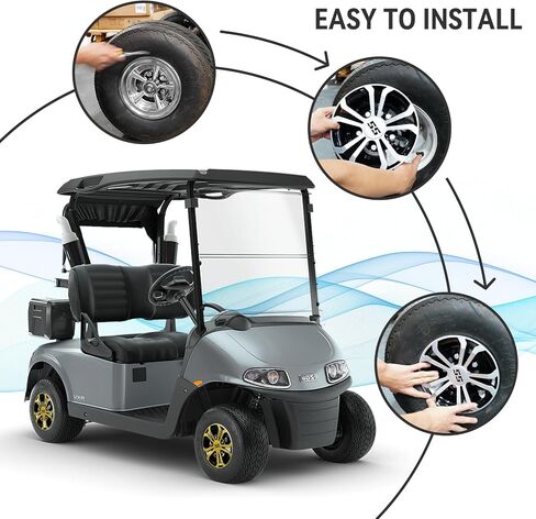 Golf Cart SS Wheel Covers Hub Caps for EZGO Club Car Yamaha, 8 inch Golf Cart Hub Caps, Set of 4 Wheel Covers, Black and Silver in Saudi Arabia
