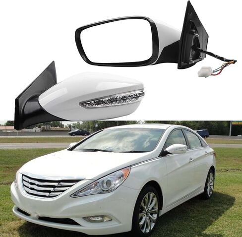 Dasbecan 7pin مرآة الباب الأيسر المتوافق مع 2011-2014 Hyundai Sonata سائق السائق مع طي يدوي ، وتسخين ، والزجاج الطاقة ، ودوره استبدال# HY1320168 87610-3Q110 أبيض in Kuwait
