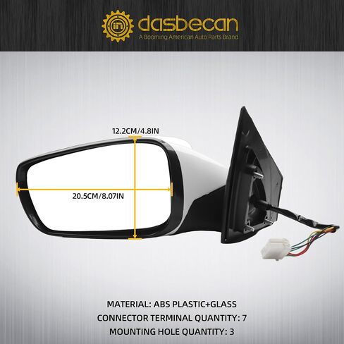 Dasbecan 7pin مرآة الباب الأيسر المتوافق مع 2011-2014 Hyundai Sonata سائق السائق مع طي يدوي ، وتسخين ، والزجاج الطاقة ، ودوره استبدال# HY1320168 87610-3Q110 أبيض in Kuwait