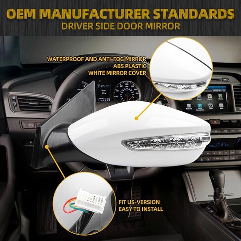 Dasbecan 7pin مرآة الباب الأيسر المتوافق مع 2011-2014 Hyundai Sonata سائق السائق مع طي يدوي ، وتسخين ، والزجاج الطاقة ، ودوره استبدال# HY1320168 87610-3Q110 أبيض in Kuwait