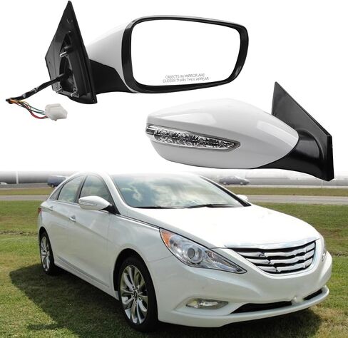 Dasbecan 7pin مرآة الباب الأيسر المتوافق مع 2011-2014 Hyundai Sonata سائق السائق مع طي يدوي ، وتسخين ، والزجاج الطاقة ، ودوره استبدال# HY1320168 87610-3Q110 أبيض in Kuwait