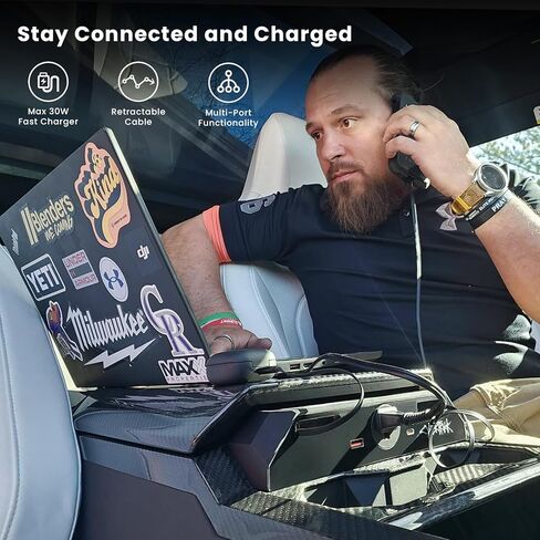 Multi-Ports USB Hub لـ Tesla Cybertruck 2023+ Center Console Hidden Fast Charger مع كابلات قابلة للسحب مزدوجة موانئ USB-C إكسسوارات محطة درج الالتحام (Cyberbeast) in Kuwait