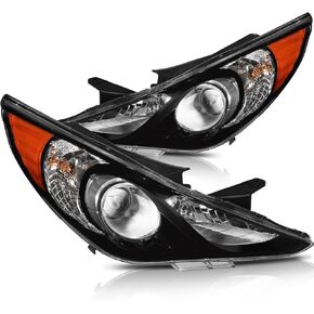 Headlight Assembly with Projector for Hyundai Sonata 2011-2014 Black Housing Amber Reflector Clear Lens Driver and Passenger Side Headlamp(NOT FIT Hybrid Models) in Kuwait