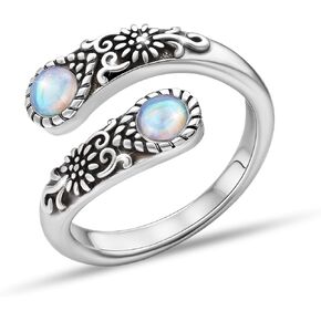 Eleductmon Sterling Silver Round Round Moonstone Rings للنساء رجال قابلة للتعديل عباد الشمس المفتوح حلقة عتيقة الحلق in Kuwait