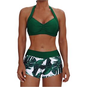 SweatyRocks Women's Tropical Print Halter Bikini Set Shorts Swimsuit 2 Piece Bathing Suit in Saudi Arabia