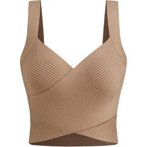 CIDER Knitted Crop Top V Neck Solid Wrap Sleeveless Tank Top Texture Regular Fit Casual Knit Fabric in Saudi Arabia