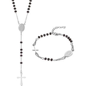 Rosary Beads Catholic Cross Necklace Bracelet: Stainless Steel Pearl Beaded Virgin Mary Medallion Christian Y Necklace Jewelry Gifts for Women Men in Saudi Arabia