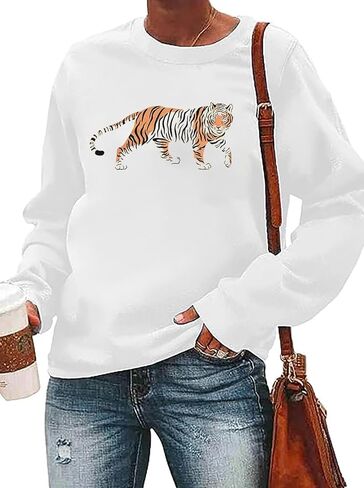 Tiger Sweatshirt Women Vintage Leopard Tiger Graphic Pullovers Animal Lover Long Sleeve Top Fall Casual Crewneck Shirt in Saudi Arabia