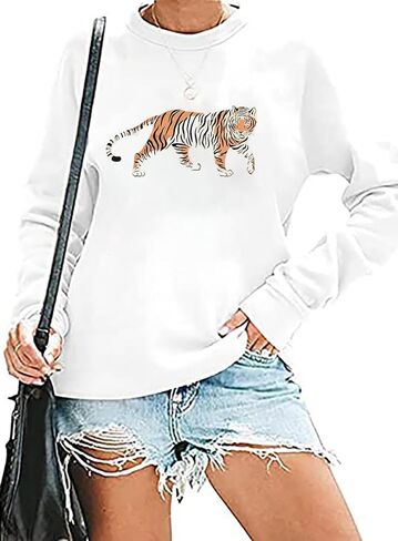 Tiger Sweatshirt Women Vintage Leopard Tiger Graphic Pullovers Animal Lover Long Sleeve Top Fall Casual Crewneck Shirt in Saudi Arabia