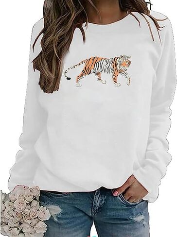 Tiger Sweatshirt Women Vintage Leopard Tiger Graphic Pullovers Animal Lover Long Sleeve Top Fall Casual Crewneck Shirt in Saudi Arabia