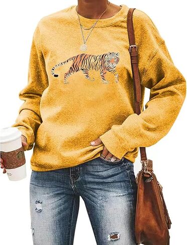 Tiger Sweatshirt Women Vintage Leopard Tiger Graphic Pullovers Animal Lover Long Sleeve Top Fall Casual Crewneck Shirt in Saudi Arabia