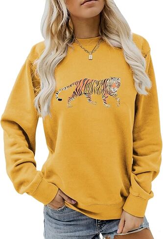 Tiger Sweatshirt Women Vintage Leopard Tiger Graphic Pullovers Animal Lover Long Sleeve Top Fall Casual Crewneck Shirt in Saudi Arabia