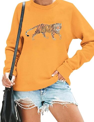 Tiger Sweatshirt Women Vintage Leopard Tiger Graphic Pullovers Animal Lover Long Sleeve Top Fall Casual Crewneck Shirt in Saudi Arabia