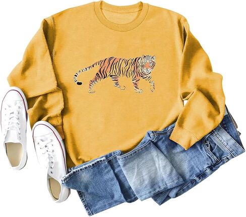 Tiger Sweatshirt Women Vintage Leopard Tiger Graphic Pullovers Animal Lover Long Sleeve Top Fall Casual Crewneck Shirt in Saudi Arabia