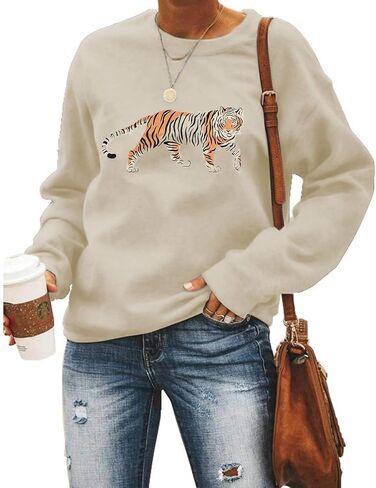 Tiger Sweatshirt Women Vintage Leopard Tiger Graphic Pullovers Animal Lover Long Sleeve Top Fall Casual Crewneck Shirt in Saudi Arabia