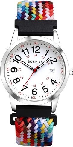 Lancardo Braided Elastic Strap Watch: Analog Quartz Adjustable Stretch Band Arabic 24-Hour Large Dial Casual Sport Wristwatch for Men Women Easy-to-Read in Saudi Arabia