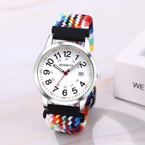 Lancardo Braided Elastic Strap Watch: Analog Quartz Adjustable Stretch Band Arabic 24-Hour Large Dial Casual Sport Wristwatch for Men Women Easy-to-Read in Saudi Arabia