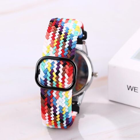 Lancardo Braided Elastic Strap Watch: Analog Quartz Adjustable Stretch Band Arabic 24-Hour Large Dial Casual Sport Wristwatch for Men Women Easy-to-Read in Saudi Arabia