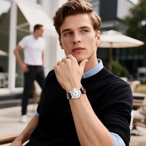Lancardo Braided Elastic Strap Watch: Analog Quartz Adjustable Stretch Band Arabic 24-Hour Large Dial Casual Sport Wristwatch for Men Women Easy-to-Read in Saudi Arabia