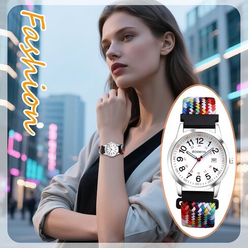 Lancardo Braided Elastic Strap Watch: Analog Quartz Adjustable Stretch Band Arabic 24-Hour Large Dial Casual Sport Wristwatch for Men Women Easy-to-Read in Saudi Arabia