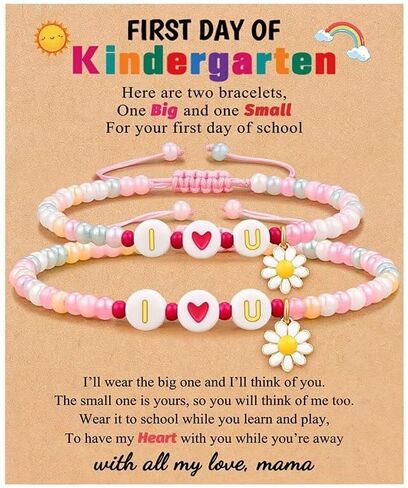 First Day of School Bracelet for Women 2 Pcs Colorful Daisy Flower Heart Beaded Bracelets Set for Mother Daughter Back to School Jewelry Gift in Kuwait