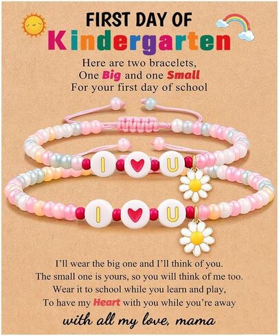 First Day of School Bracelet for Women 2 Pcs Colorful Daisy Flower Heart Beaded Bracelets Set for Mother Daughter Back to School Jewelry Gift in Kuwait
