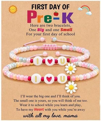 First Day of School Bracelet for Women 2 Pcs Colorful Daisy Flower Heart Beaded Bracelets Set for Mother Daughter Back to School Jewelry Gift in Kuwait