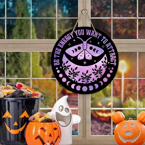 Deroro Purple Halloween Moon Phase Cauldron Front Door Sign, Witch It's Just a Phase Solar Eclipse Wood Door Hanger Outdoor Outside Porch Decor, Astronomy Wooden Wreath Indoor Wall Hanging Decoration in Saudi Arabia