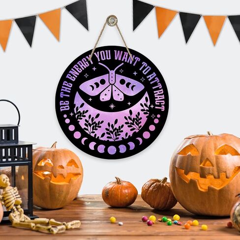 Deroro Purple Halloween Moon Phase Cauldron Front Door Sign, Witch It's Just a Phase Solar Eclipse Wood Door Hanger Outdoor Outside Porch Decor, Astronomy Wooden Wreath Indoor Wall Hanging Decoration in Saudi Arabia