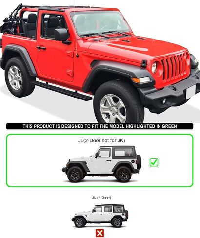 HD Ridez Running Board 5" Stainless Steel Black Compatible with Jeep Wrangler JL 2018-2025 2-Door (Factory sidesteps or Rock Rails Have to be Removed) (Nerf Bar Side Steps Side Bars) in Saudi Arabia