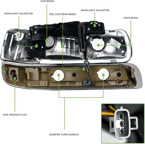 7422446760721 Compatible With 1999-2002 Chevy Silverado / 2000-2006 Suburban Tahoe Switchback Sequential LED Strip Bar Chrome Housing Headlights With Signal Bumper Lamps Amber Reflector 4-Pieces in Saudi Arabia