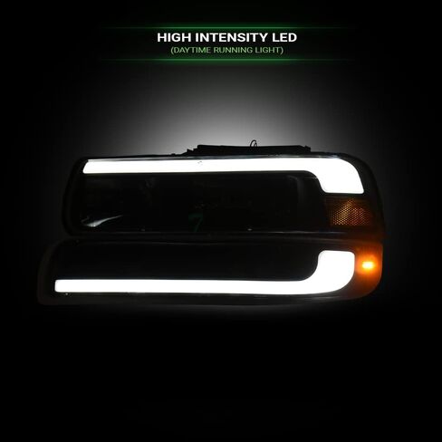 7422446760721 Compatible With 1999-2002 Chevy Silverado / 2000-2006 Suburban Tahoe Switchback Sequential LED Strip Bar Chrome Housing Headlights With Signal Bumper Lamps Amber Reflector 4-Pieces in Saudi Arabia