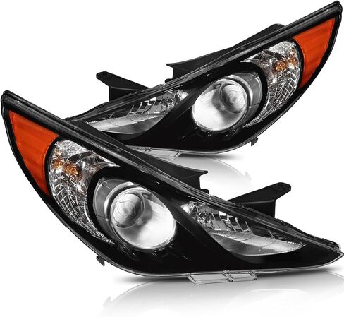 مجموعة المصابيح الأمامية مع جهاز العرض لـ Hyundai Sonata 2011-2014 Black Housing Amber Reflector Clear Lens Bread و Maptenger Side Bripamp (لا تناسب النماذج الهجينة) in Saudi Arabia