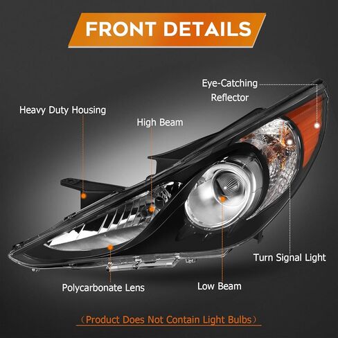 مجموعة المصابيح الأمامية مع جهاز العرض لـ Hyundai Sonata 2011-2014 Black Housing Amber Reflector Clear Lens Bread و Maptenger Side Bripamp (لا تناسب النماذج الهجينة) in Saudi Arabia