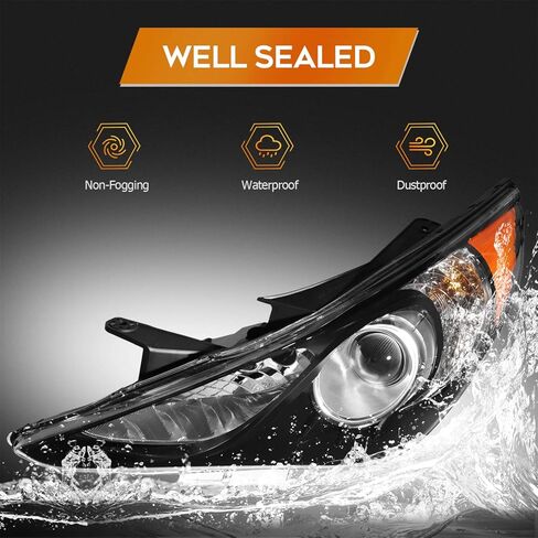مجموعة المصابيح الأمامية مع جهاز العرض لـ Hyundai Sonata 2011-2014 Black Housing Amber Reflector Clear Lens Bread و Maptenger Side Bripamp (لا تناسب النماذج الهجينة) in Saudi Arabia
