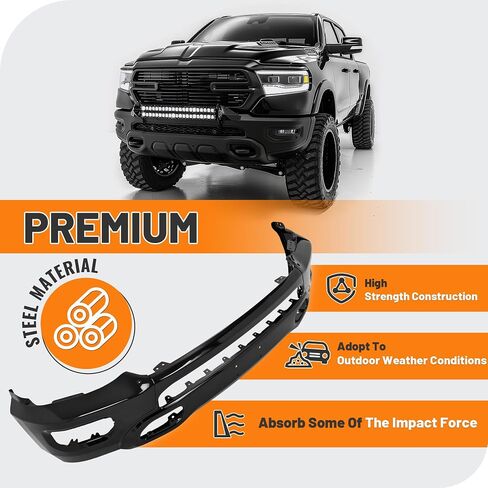 KUAFU Front Bumper Face Bar Compatible with 2019-2024 Dodge Ram 1500 W/Fog Lights & Sensor Holes, Hooks Replacement for CH1002406, 5ZB41TZZAD, 5ZB41TZZAC, 5ZB41TZZAB Steel Powder Coated Black 3PCS in Saudi Arabia