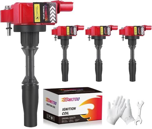 حزمة من 4 اشتعال حزمة ملفات متوافقة مع Chevy Camaro Colorado Malibu Impala GMC Acadia Cadillac ATS CTS Buick Devision 2.5L 2.0L UF680 12654078 25202791 RED in Saudi Arabia